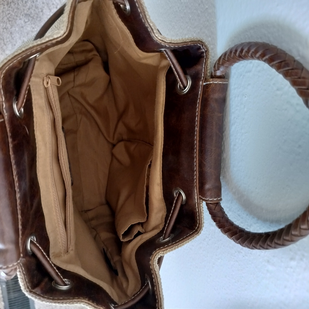 Relic by Fossil drawstring‎ bucket bag Brown/Tan Cottagecore Vintage Boho Casual - Picture 4 of 9